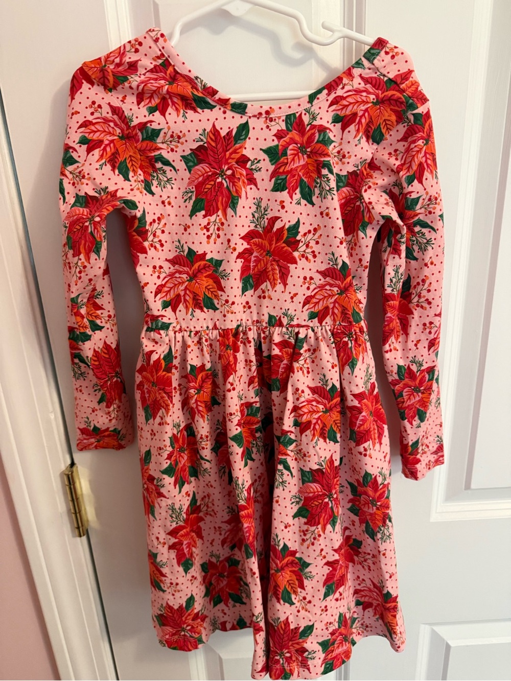 Ruffle Butts Girls' Pink Poinsettia Print Long-Sleeve Dress